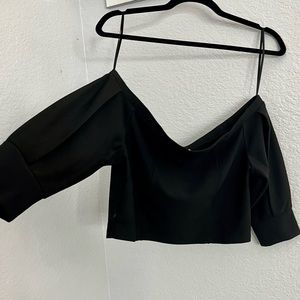 Honey Punch Elegant Black Off-Shoulder Crop Top